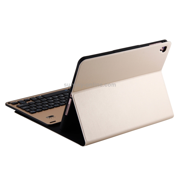 FT-1038E Detachable Bluetooth 3.0 Aluminum Alloy Keyboard + Lambskin Texture Leather Tablet Case for iPad Air / Air 2 / iPad Pro 9.7 inch, with Pen Slot / Water Repellent / Three-gear Angle Adjustment / Magnetic / Sleep Function (Gold) FT-1038E Detachable Bluetooth 3.0 Aluminum Alloy Keyboard + Lambskin Texture Leather Tablet Case for iPad Air / Air 2 / iPad Pro 9.7 inch, with Pen Slot / Water Repellent / Three-gear Angle Adjustment / Magnetic / Sleep Function (Gold)