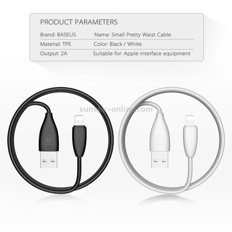 Baseus CALMY-01 1.2m 2A 8 Pin to USB Data Sync Charger Cable / Small Pretty Waist Cable Baseus CALMY-01 1.2m 2A 8 Pin to USB Data Sync Charger Cable / Small Pretty Waist Cable