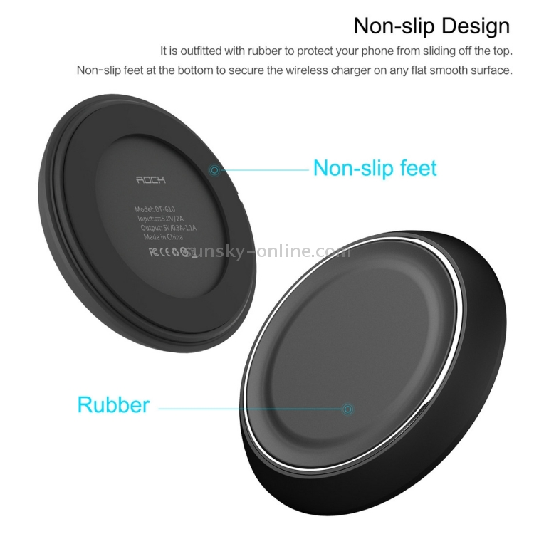 ROCK QI Standard Smart Recognition Auto-disconnect Wireless Charger with Blue Indicator for iPhone 8 / 8 Plus / X & Smart Phones(Black) ROCK QI Standard Smart Recognition Auto-disconnect Wireless Charger with Blue Indicator for iPhone 8 / 8 Plus / X & Smart Phones(Black)