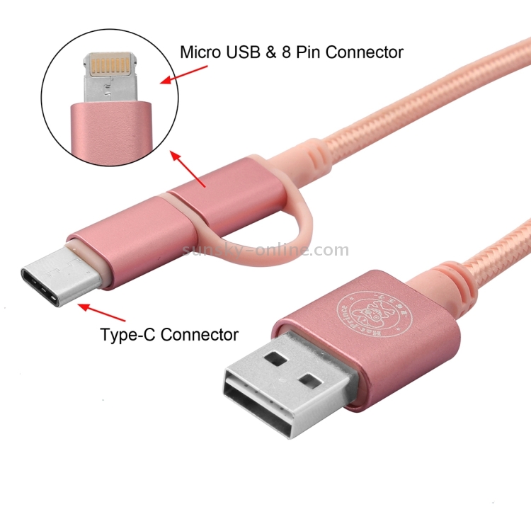 ENKAY Hat-Prince Woven Style 2A Micro USB & 8 Pin & USB-C / Type-C 3.1 Data / Charger Cable ENKAY Hat-Prince Woven Style 2A Micro USB & 8 Pin & USB-C / Type-C 3.1 Data / Charger Cable