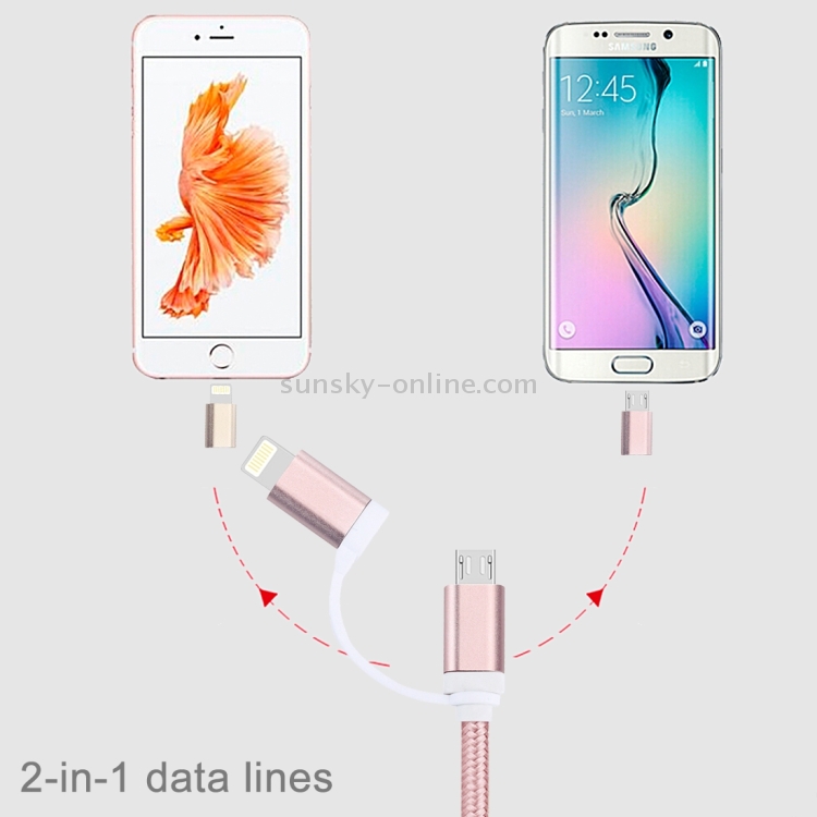 2 in 1 Woven Style 30cm Metal Head Micro USB & 8 Pin to USB Data / Charger Cable 2 in 1 Woven Style 30cm Metal Head Micro USB & 8 Pin to USB Data / Charger Cable
