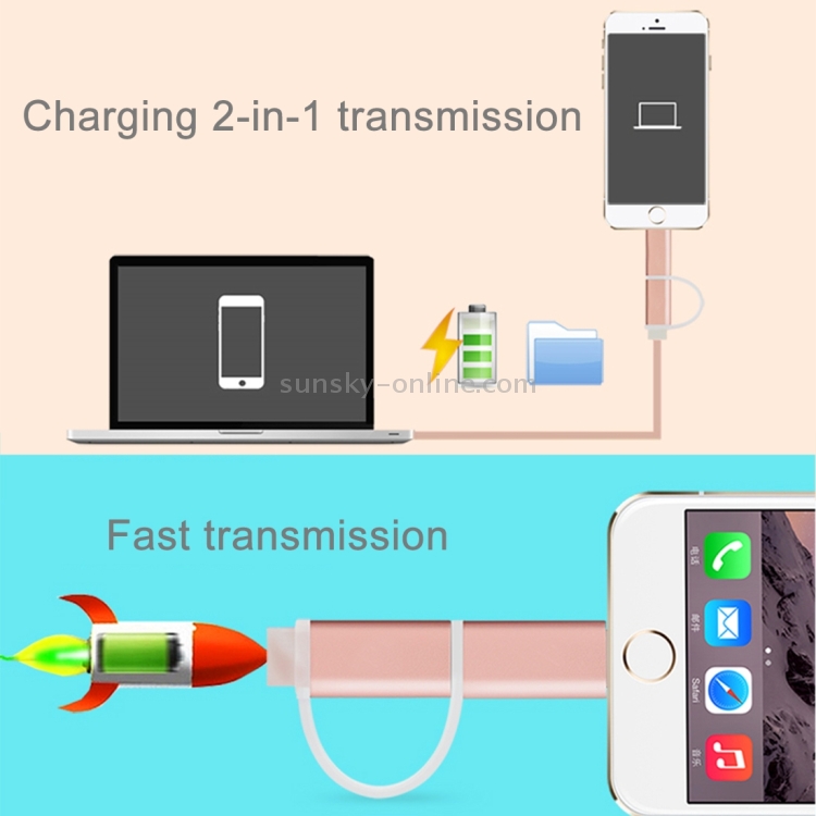 2 in 1 Woven Style 30cm Metal Head Micro USB & 8 Pin to USB Data / Charger Cable 2 in 1 Woven Style 30cm Metal Head Micro USB & 8 Pin to USB Data / Charger Cable