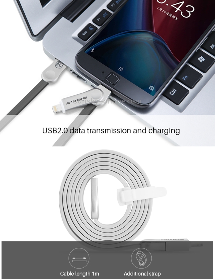 NILLKIN 1m 2.1A Plus III Cable 8 Pin(Double Sided Reverse Plug) & Micro USB to USB 2.0 Soft TPE Data Sync Charging Cable NILLKIN 1m 2.1A Plus III Cable 8 Pin(Double Sided Reverse Plug) & Micro USB to USB 2.0 Soft TPE Data Sync Charging Cable