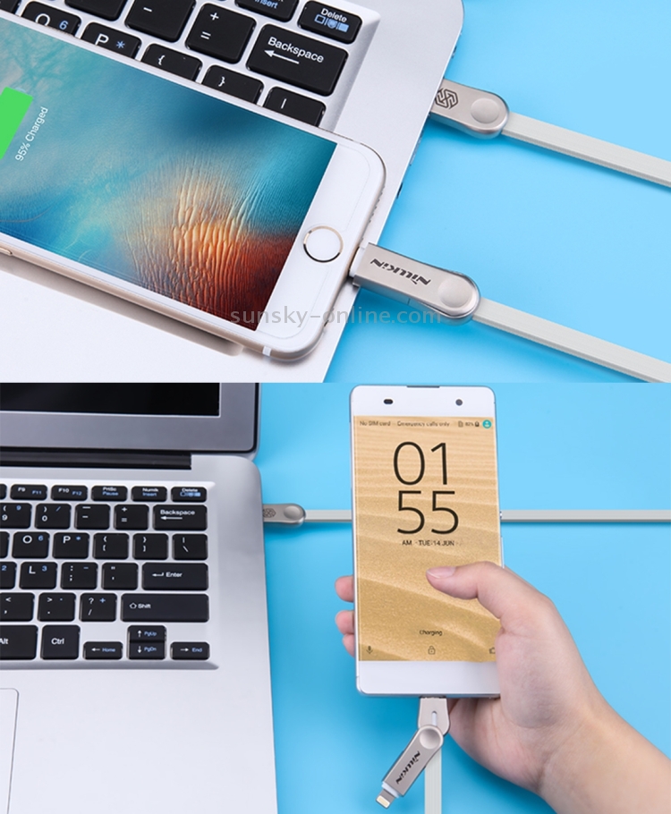 NILLKIN 1m 2.1A Plus III Cable 8 Pin(Double Sided Reverse Plug) & Micro USB to USB 2.0 Soft TPE Data Sync Charging Cable NILLKIN 1m 2.1A Plus III Cable 8 Pin(Double Sided Reverse Plug) & Micro USB to USB 2.0 Soft TPE Data Sync Charging Cable