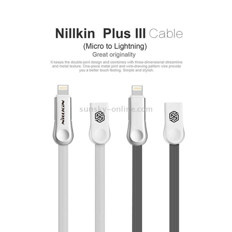 NILLKIN 1m 2.1A Plus III Cable 8 Pin(Double Sided Reverse Plug) & Micro USB to USB 2.0 Soft TPE Data Sync Charging Cable NILLKIN 1m 2.1A Plus III Cable 8 Pin(Double Sided Reverse Plug) & Micro USB to USB 2.0 Soft TPE Data Sync Charging Cable