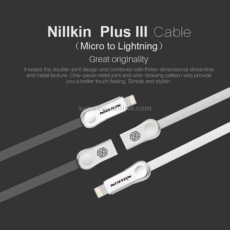 NILLKIN 1m 2.1A Plus III Cable 8 Pin(Double Sided Reverse Plug) & Micro USB to USB 2.0 Soft TPE Data Sync Charging Cable NILLKIN 1m 2.1A Plus III Cable 8 Pin(Double Sided Reverse Plug) & Micro USB to USB 2.0 Soft TPE Data Sync Charging Cable