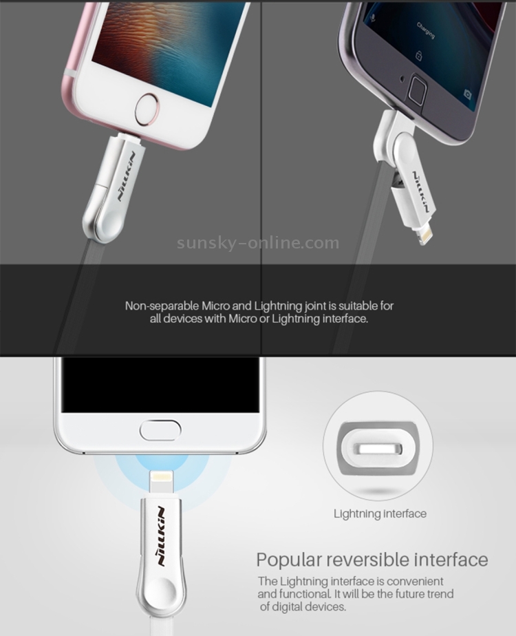 NILLKIN 1m 2.1A Plus III Cable 8 Pin(Double Sided Reverse Plug) & Micro USB to USB 2.0 Soft TPE Data Sync Charging Cable NILLKIN 1m 2.1A Plus III Cable 8 Pin(Double Sided Reverse Plug) & Micro USB to USB 2.0 Soft TPE Data Sync Charging Cable
