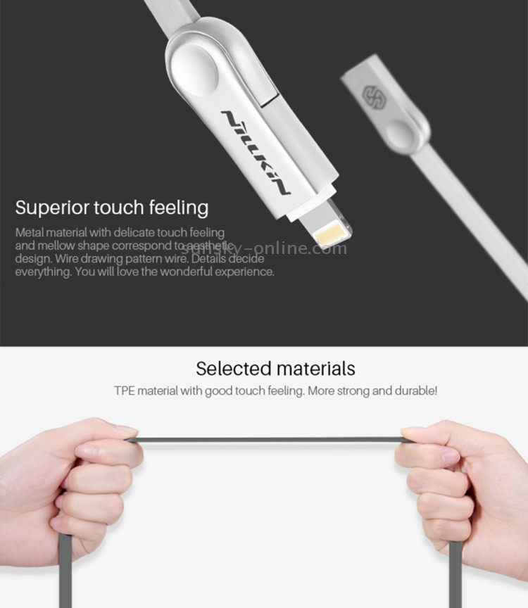 NILLKIN 1m 2.1A Plus III Cable 8 Pin(Double Sided Reverse Plug) & Micro USB to USB 2.0 Soft TPE Data Sync Charging Cable NILLKIN 1m 2.1A Plus III Cable 8 Pin(Double Sided Reverse Plug) & Micro USB to USB 2.0 Soft TPE Data Sync Charging Cable