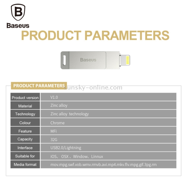 Baseus Mini Apple MFi 32GB 8pin to USB 2.0 Flash Disk Drive for iPhone & iPad & iPod(Chrome) Baseus Mini Apple MFi 32GB 8pin to USB 2.0 Flash Disk Drive for iPhone & iPad & iPod(Chrome)
