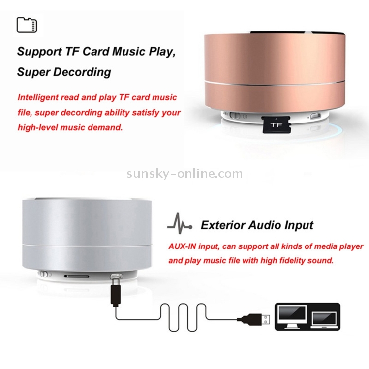 A10 Mini Portable Bluetooth Speaker Built-in MIC & LED, Support Hands-free Calls & TF Card(Silver) A10 Mini Portable Bluetooth Speaker Built-in MIC & LED, Support Hands-free Calls & TF Card(Silver)
