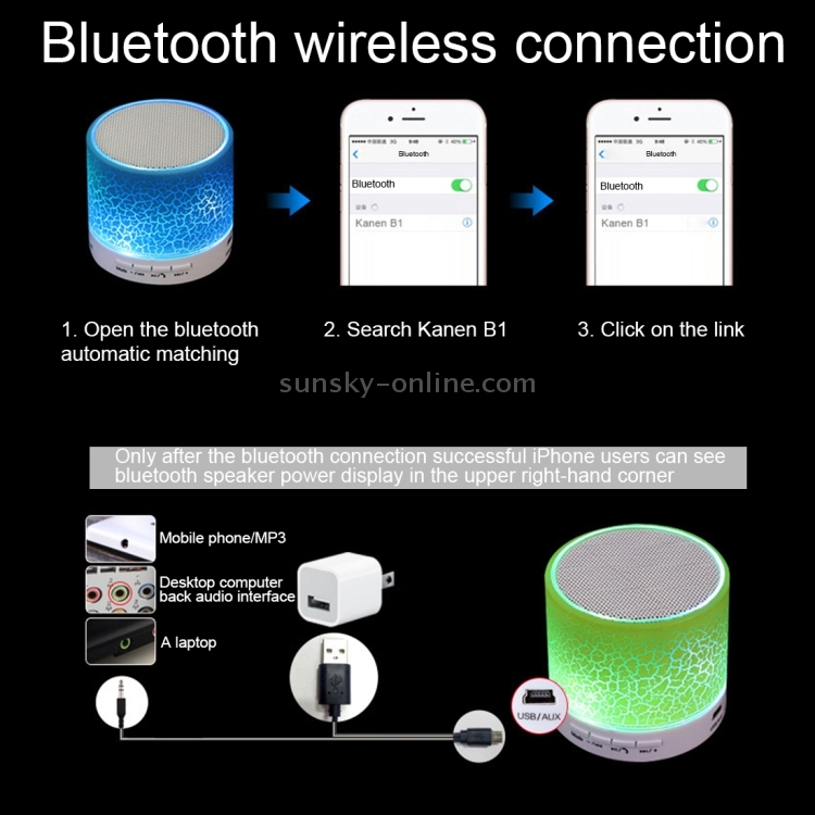 Mini Altavoz Bluetooth A9 3W con luces LED, Radio y USB