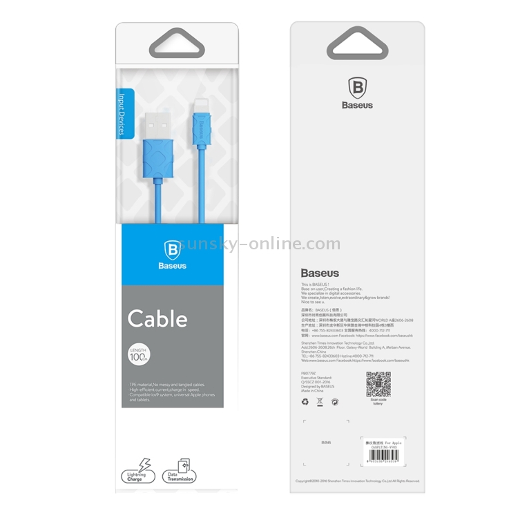 Baseus 1M High Speed 8pin to USB 2.0 Yawen Cable USB Data Sync Charging Cable for iPhone 6 Plus / 6s Plus / 6 / 6s / 5 / 5S / 5C & iPad Pro / Air 2 / Air / mini 4 / 3 / 2 / 1 & iPod Nano 7 / Touch(Blue) Baseus 1M High Speed 8pin to USB 2.0 Yawen Cable USB Data Sync Charging Cable for iPhone 6 Plus / 6s Plus / 6 / 6s / 5 / 5S / 5C & iPad Pro / Air 2 / Air / mini 4 / 3 / 2 / 1 & iPod Nano 7 / Touch(Blue)
