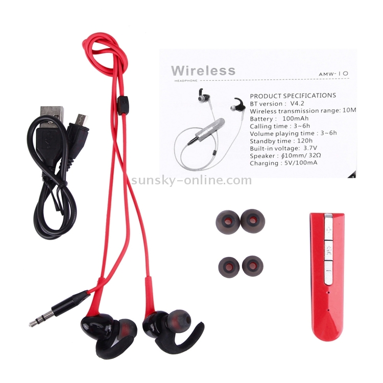 AMW-10 Stereo Wireless Sports Bluetooth 4.2 In-Ear Earphone Headphone With Mic & Clamp,Effective Bluetooth Distance: 10m AMW-10 Stereo Wireless Sports Bluetooth 4.2 In-Ear Earphone Headphone With Mic & Clamp,Effective Bluetooth Distance: 10m