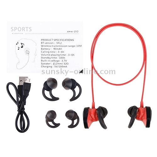 AMW-20 Stereo Wireless Sports Bluetooth 4.2 In-Ear Earphone Headphone With Mic, Effective Bluetooth Distance: 10m AMW-20 Stereo Wireless Sports Bluetooth 4.2 In-Ear Earphone Headphone With Mic, Effective Bluetooth Distance: 10m