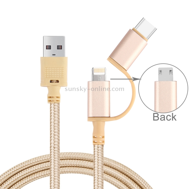 1m 3 in 1 Woven Style 8 Pin & USB-C / Type-C 3.1 & Micro USB to USB 2.0 Data / Charging Cable 1m 3 in 1 Woven Style 8 Pin & USB-C / Type-C 3.1 & Micro USB to USB 2.0 Data / Charging Cable
