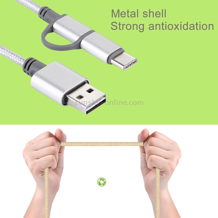 1m 3 in 1 Woven Style 8 Pin & USB-C / Type-C 3.1 & Micro USB to USB 2.0 Data / Charging Cable 1m 3 in 1 Woven Style 8 Pin & USB-C / Type-C 3.1 & Micro USB to USB 2.0 Data / Charging Cable