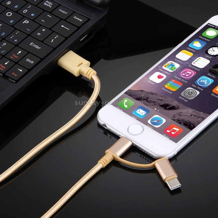 1m 3 in 1 Woven Style 8 Pin & USB-C / Type-C 3.1 & Micro USB to USB 2.0 Data / Charging Cable 1m 3 in 1 Woven Style 8 Pin & USB-C / Type-C 3.1 & Micro USB to USB 2.0 Data / Charging Cable