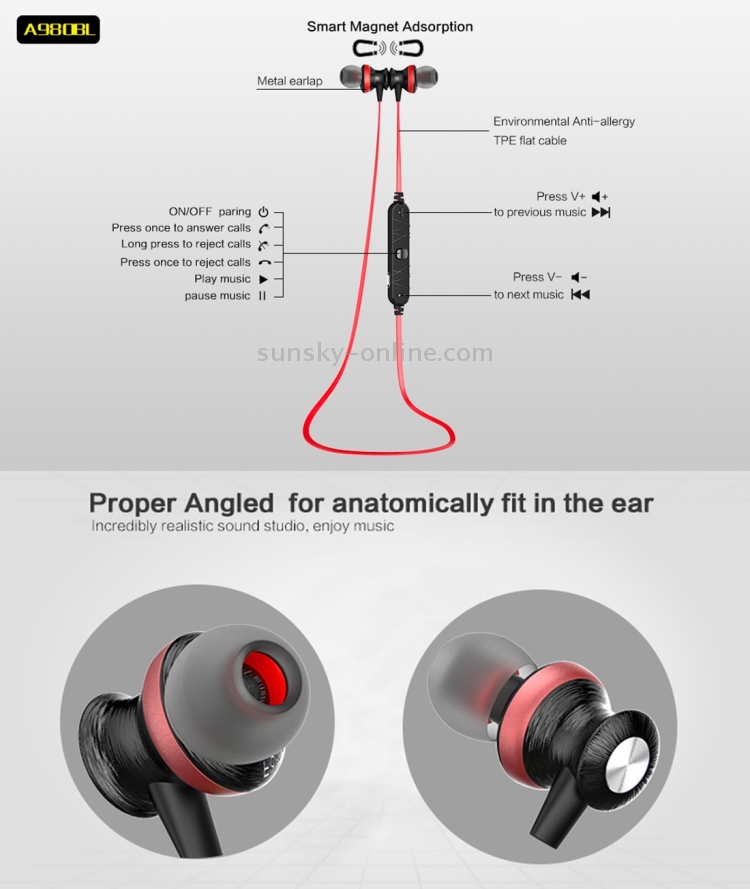 AWEI A980BL Wireless Sport Magnetic Bluetooth Earphone with Wire