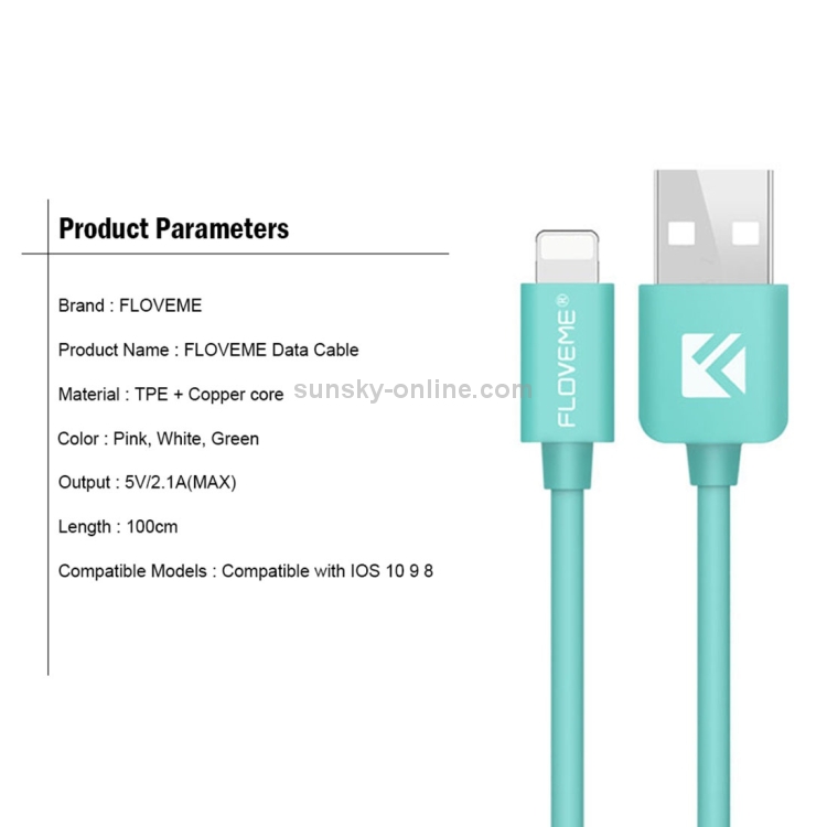 FLOVEME 2.1A 1m USB to 8 Pin Data Sync Charging Cable, Crystal Box Packing FLOVEME 2.1A 1m USB to 8 Pin Data Sync Charging Cable, Crystal Box Packing
