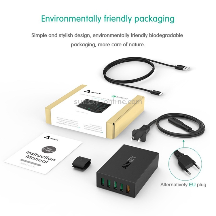AUKEY PA-T1 5 Ports Quick Charge 2.0 Desktop USB Charger, EU/US Plug AUKEY PA-T1 5 Ports Quick Charge 2.0 Desktop USB Charger, EU/US Plug