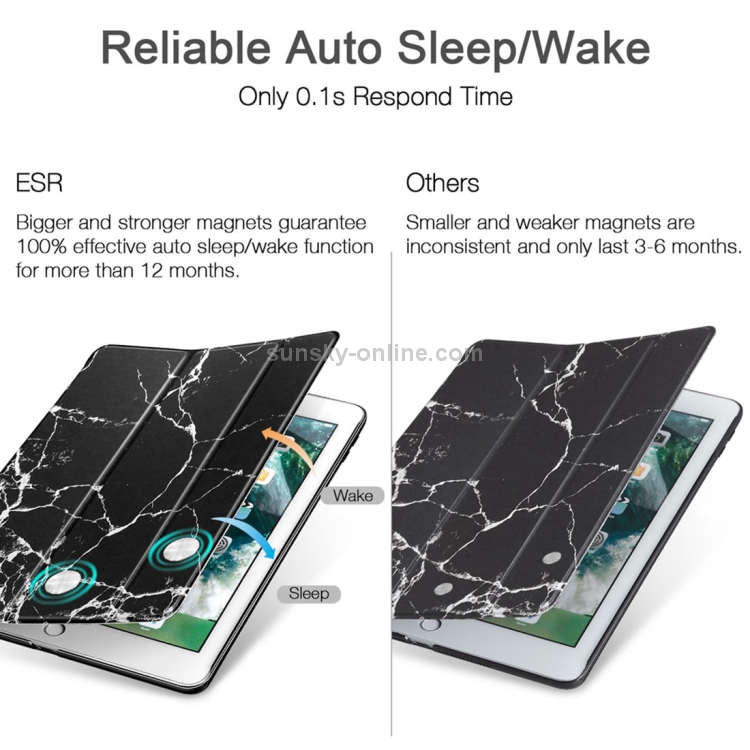 ESR Marble Series Three-folding Magnetic Leather Case for iPad 9.7 (2018) / (2017), with Sleep / Wake-up Function(Black) ESR Marble Series Three-folding Magnetic Leather Case for iPad 9.7 (2018) / (2017), with Sleep / Wake-up Function(Black)