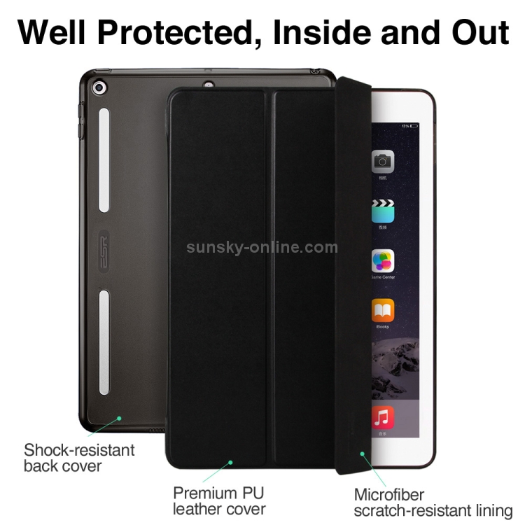 ESR Yippee Color Plus Series Soft Edge Three-folding Magnetic Leather Case for iPad 9.7 (2018) / (2017), with Sleep / Wake-up Function(Black) ESR Yippee Color Plus Series Soft Edge Three-folding Magnetic Leather Case for iPad 9.7 (2018) / (2017), with Sleep / Wake-up Function(Black)