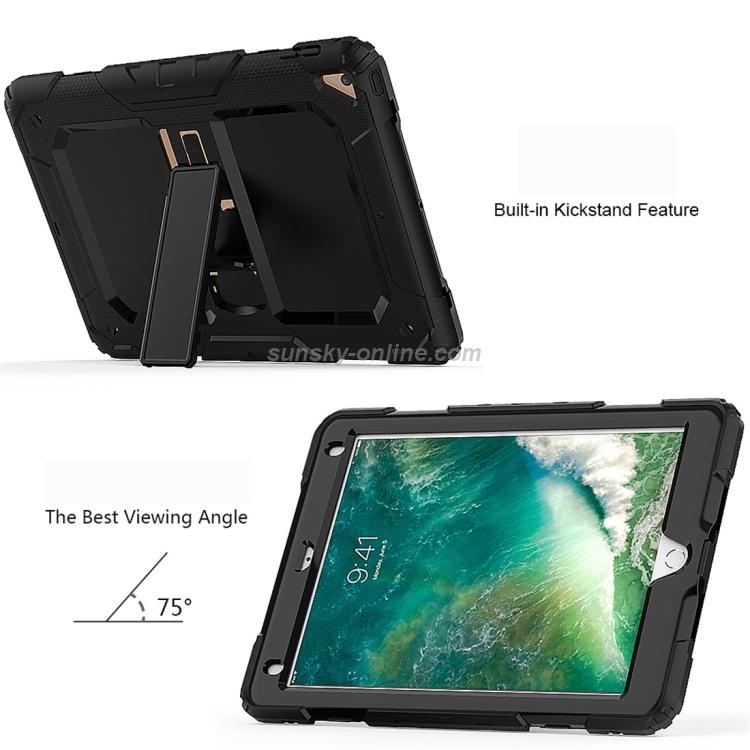 Shockproof PC + Silica Gel Protective Case for iPad 9.7 (2018), with Holder & Shoulder Strap(Black) Shockproof PC + Silica Gel Protective Case for iPad 9.7 (2018), with Holder & Shoulder Strap(Black)