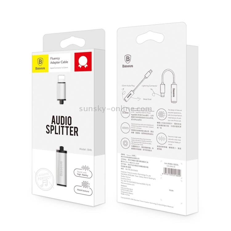 Baseus for iPhone 7 & 7 Plus Aluminium Alloy Material 8 Pin Male to 3.5mm Female Audio Adapter Cable, Not Support iOS 10.3.1 or Above Mobile Phones(Silver) Baseus for iPhone 7 & 7 Plus Aluminium Alloy Material 8 Pin Male to 3.5mm Female Audio Adapter Cable, Not Support iOS 10.3.1 or Above Mobile Phones(Silver)