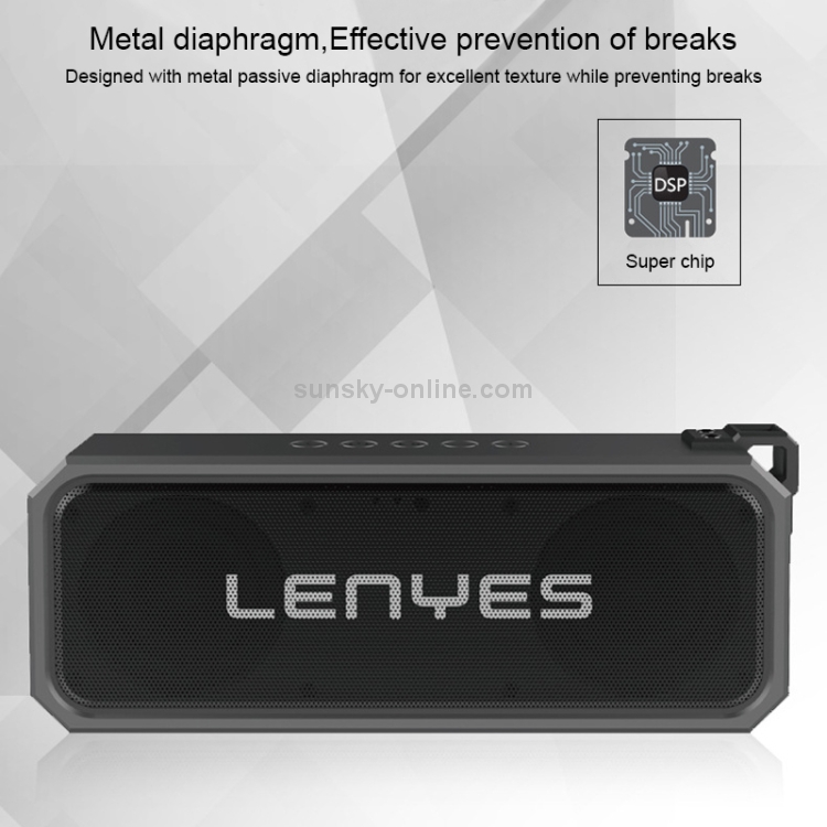 Lenyes S107 20W IPX7 Waterproof HiFi Bass Wireless Bluetooth Speaker, Support Hands-free / USB / AUX (Grey) Lenyes S107 20W IPX7 Waterproof HiFi Bass Wireless Bluetooth Speaker, Support Hands-free / USB / AUX (Grey)