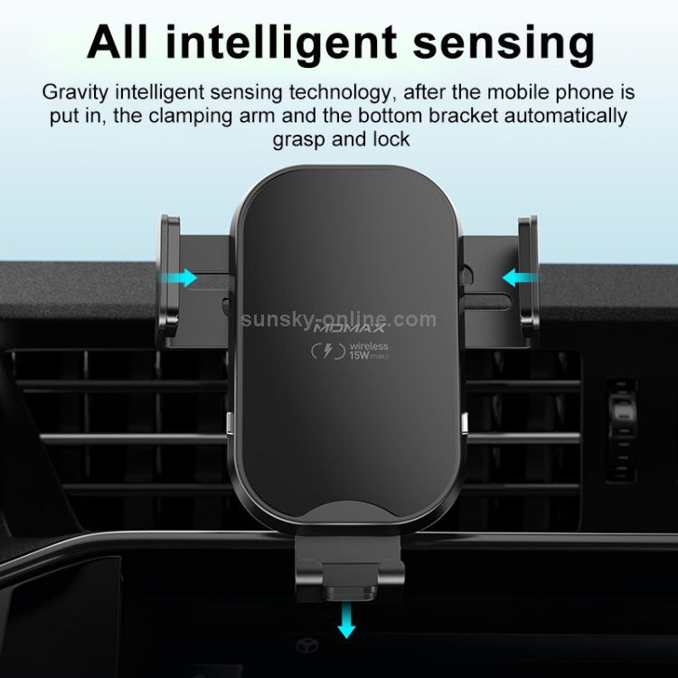 MOMAX CM16 15W Smart Gravity Sensor Wireless Charging Rotatable Car Bracket with QC 3.0 Dual USB Port Car Charger MOMAX CM16 15W Smart Gravity Sensor Wireless Charging Rotatable Car Bracket with QC 3.0 Dual USB Port Car Charger