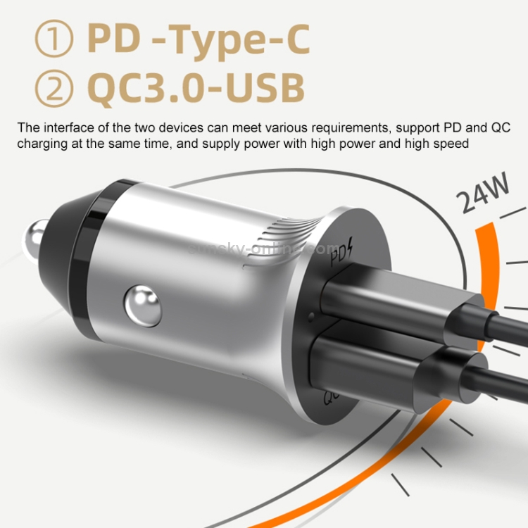 PD USB-C / Type-C + QC3.0 USB Fast Charging Car Charger with Dual LED Indicator PD USB-C / Type-C + QC3.0 USB Fast Charging Car Charger with Dual LED Indicator