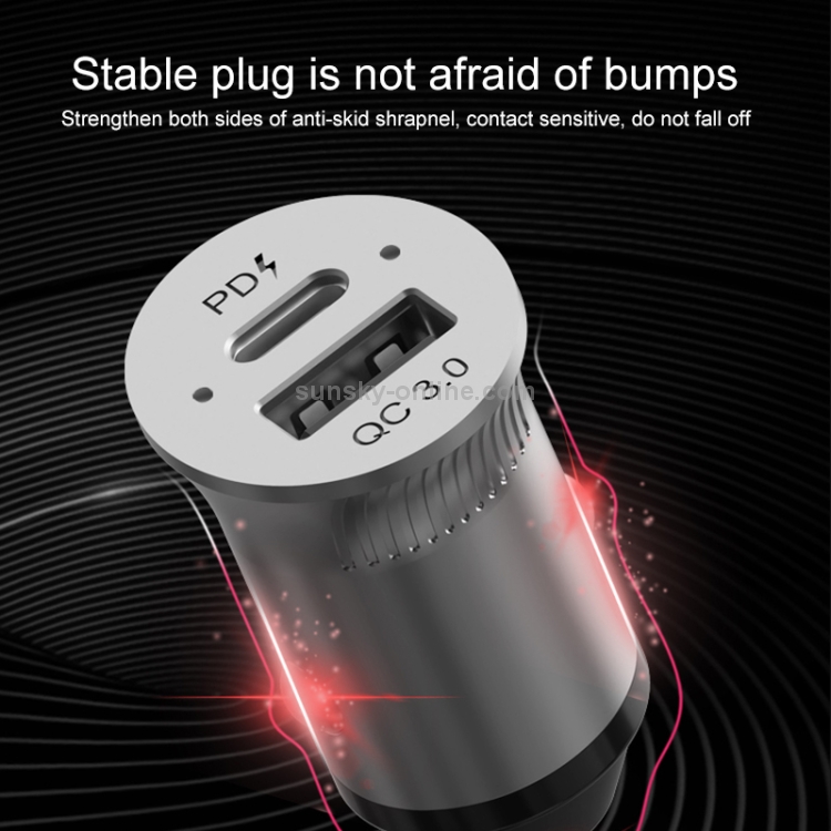 PD USB-C / Type-C + QC3.0 USB Fast Charging Car Charger with Dual LED Indicator PD USB-C / Type-C + QC3.0 USB Fast Charging Car Charger with Dual LED Indicator