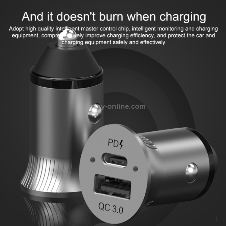 PD USB-C / Type-C + QC3.0 USB Fast Charging Car Charger with Dual LED Indicator PD USB-C / Type-C + QC3.0 USB Fast Charging Car Charger with Dual LED Indicator