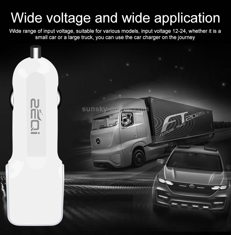 ZEQI ZE-C88 5V 3A Dual USB Ports Socket Cigarette Lighter Splitter Car Charger