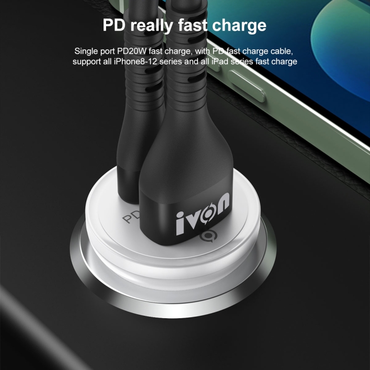 IVON CC45 20W PD 3.0 USB-C / Type-C + QC 3.0 USB Port Mini Car Charger IVON CC45 20W PD 3.0 USB-C / Type-C + QC 3.0 USB Port Mini Car Charger
