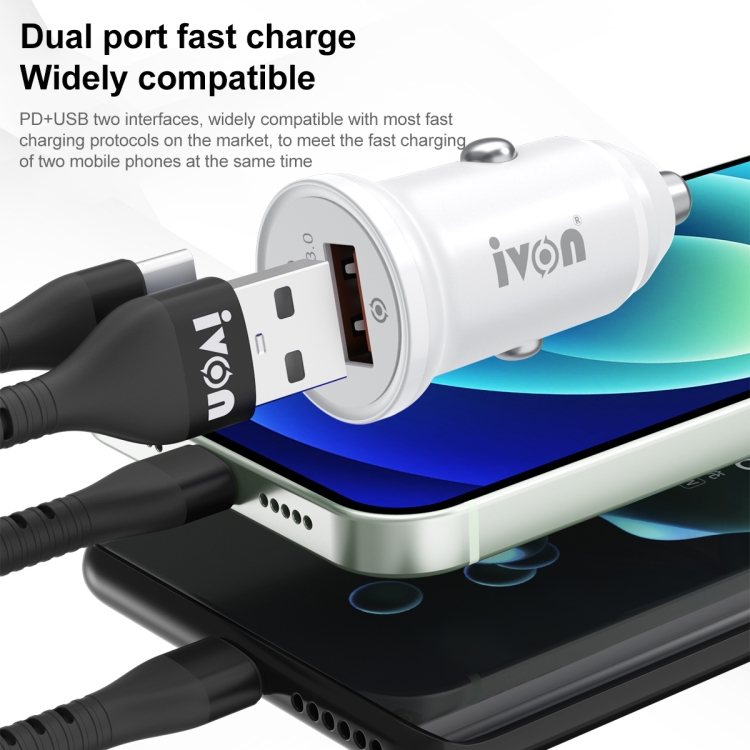 IVON CC45 20W PD 3.0 USB-C / Type-C + QC 3.0 USB Port Mini Car Charger IVON CC45 20W PD 3.0 USB-C / Type-C + QC 3.0 USB Port Mini Car Charger