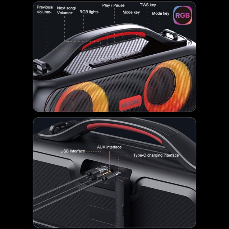 WEKOME D38 30W Dual Speaker Big Sound Wave RGB Strap Bluetooth Speaker