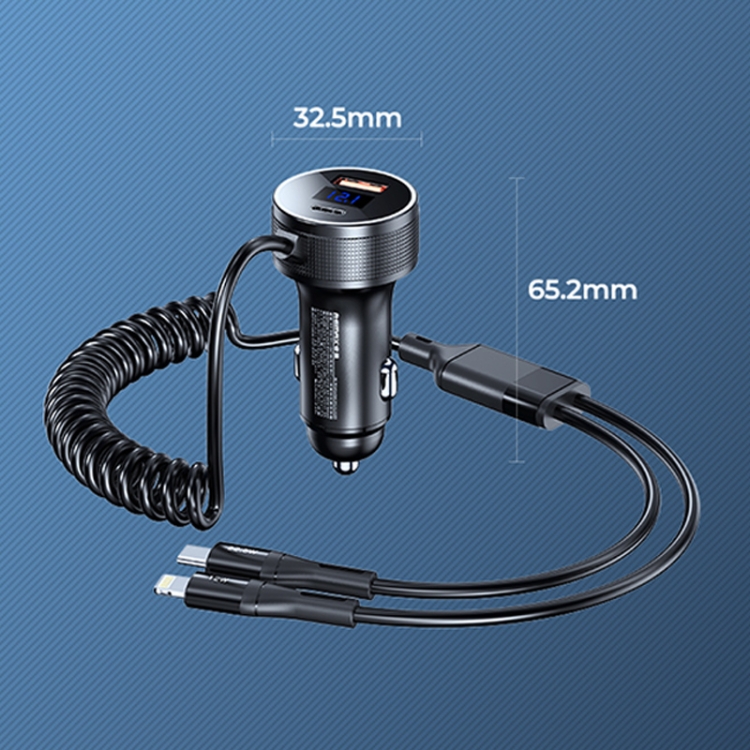 REMAX RCC336 Saga Series 2 in 1 Car 52.5W PD Fast Charger with USB-C / Type-C + 8 Pin Spring Cable REMAX RCC336 Saga Series 2 in 1 Car 52.5W PD Fast Charger with USB-C / Type-C + 8 Pin Spring Cable
