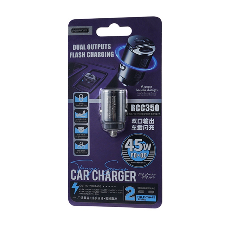 REMAX RCC350 Tanya Pro Max Series 2 in 1 Car 45W PD Fast Charger REMAX RCC350 Tanya Pro Max Series 2 in 1 Car 45W PD Fast Charger