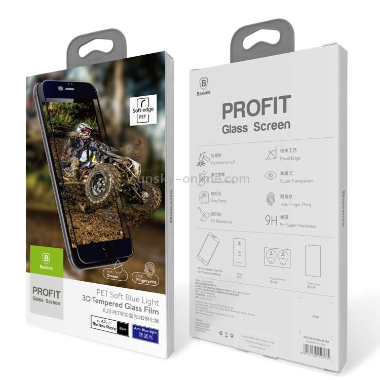 Baseus for iPhone 8 & 7 0.23mm 9H Surface Hardness PET Soft 3D Curverd Arc Explosion-proof Anti Blue-ray Silk-screen Tempered Glass Full Coverage Screen Film(Black) Baseus for iPhone 8 & 7 0.23mm 9H Surface Hardness PET Soft 3D Curverd Arc Explosion-proof Anti Blue-ray Silk-screen Tempered Glass Full Coverage Screen Film(Black)
