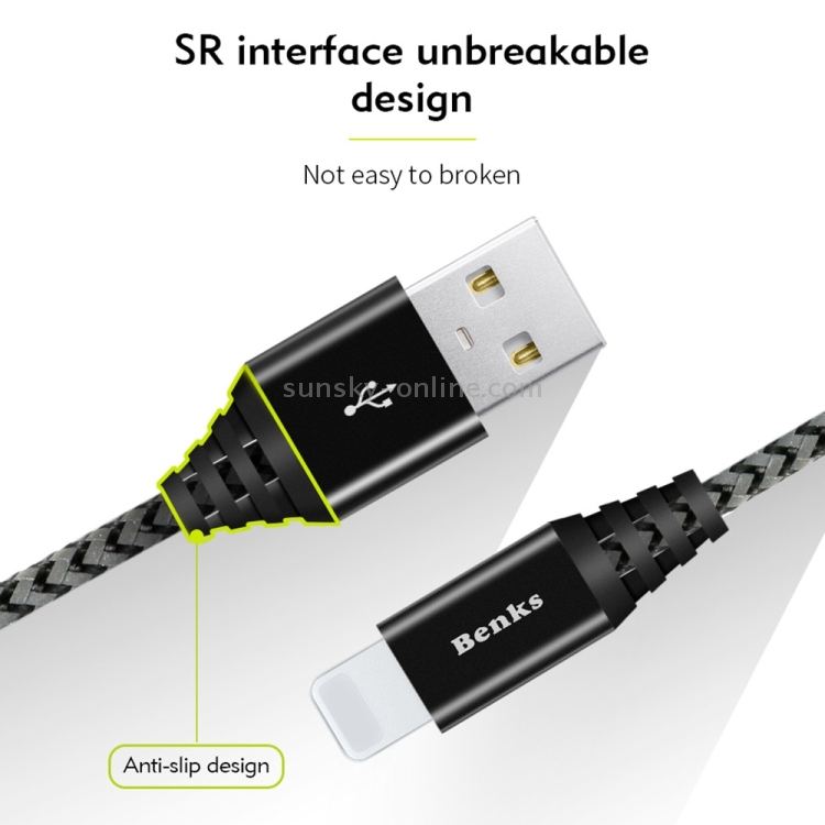 Benks Aluminium + Nylon 1.8m 2A 8 Pin to USB Unbreakable Reflective Data Sync Charging Cable Benks Aluminium + Nylon 1.8m 2A 8 Pin to USB Unbreakable Reflective Data Sync Charging Cable