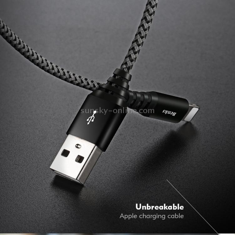 Benks Aluminium + Nylon 1.8m 2A 8 Pin to USB Unbreakable Reflective Data Sync Charging Cable Benks Aluminium + Nylon 1.8m 2A 8 Pin to USB Unbreakable Reflective Data Sync Charging Cable