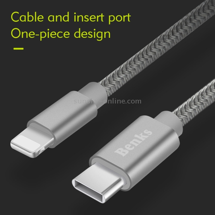 Benks D13 Nylon Braided 1m 2A 8 Pin to USB-C / Type-C Metal Data Sync Charging Cable Benks D13 Nylon Braided 1m 2A 8 Pin to USB-C / Type-C Metal Data Sync Charging Cable