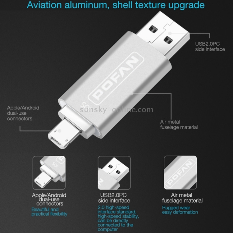 POFAN F02 32GB 8pin & Micro USB to USB 2.0 Mini Metal Flash Disk Drive with Cap & Fingerprint Identification POFAN F02 32GB 8pin & Micro USB to USB 2.0 Mini Metal Flash Disk Drive with Cap & Fingerprint Identification