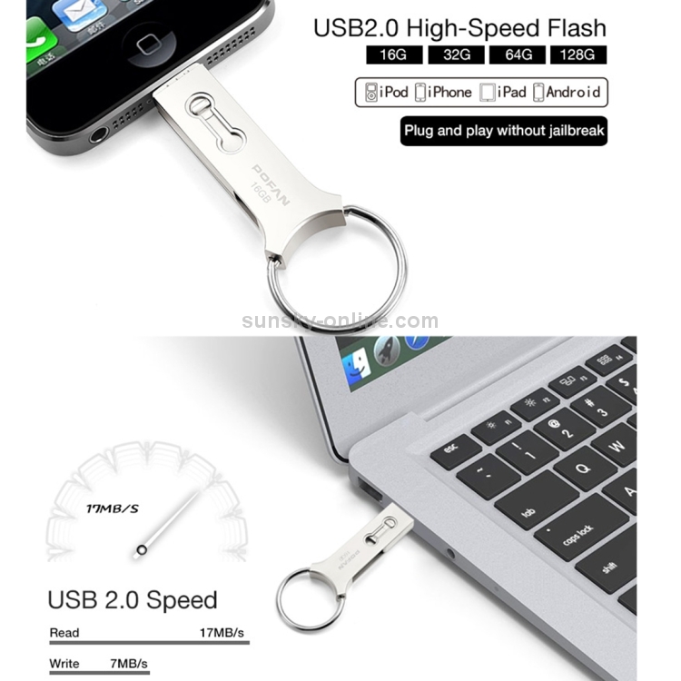 POFAN F03 128GB Life Waterproof 8 Pin & Micro USB to USB 2.0 Mini Metal Flash Disk Drive with Key Ring POFAN F03 128GB Life Waterproof 8 Pin & Micro USB to USB 2.0 Mini Metal Flash Disk Drive with Key Ring