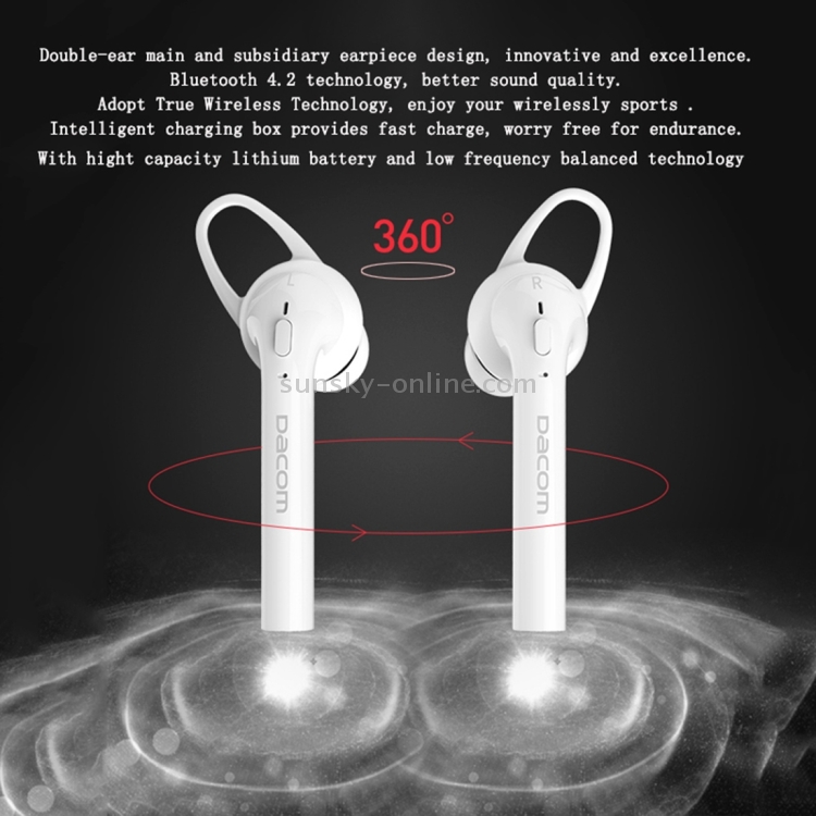 DACOM Guofen 7TWS Dual Ears Stereo Wireless Bluetooth 4.2 In-Ear Earphone Headset with Mic for iPhone / iPad / iPod / PC and Other Bluetooth Devices, 2 Devices Connection(White) DACOM Guofen 7TWS Dual Ears Stereo Wireless Bluetooth 4.2 In-Ear Earphone Headset with Mic for iPhone / iPad / iPod / PC and Other Bluetooth Devices, 2 Devices Connection(White)