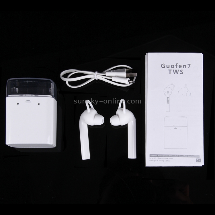 DACOM Guofen 7TWS Dual Ears Stereo Wireless Bluetooth 4.2 In-Ear Earphone Headset with Mic for iPhone / iPad / iPod / PC and Other Bluetooth Devices, 2 Devices Connection(White) DACOM Guofen 7TWS Dual Ears Stereo Wireless Bluetooth 4.2 In-Ear Earphone Headset with Mic for iPhone / iPad / iPod / PC and Other Bluetooth Devices, 2 Devices Connection(White)