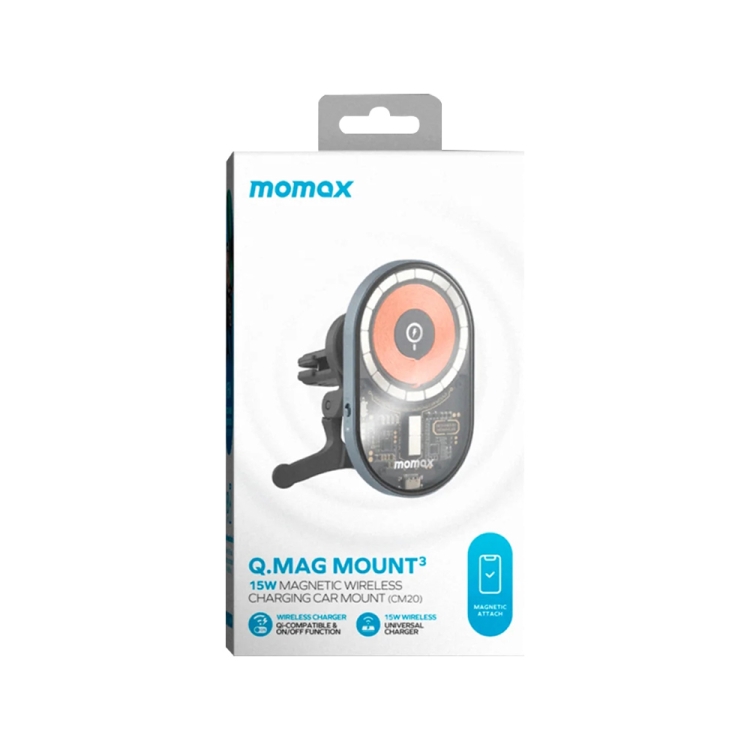 MOMAX CM20E Q.MAG MOUNT3 15W Transparent Magnetic Wireless Fast Charging Car Mount MOMAX CM20E Q.MAG MOUNT3 15W Transparent Magnetic Wireless Fast Charging Car Mount