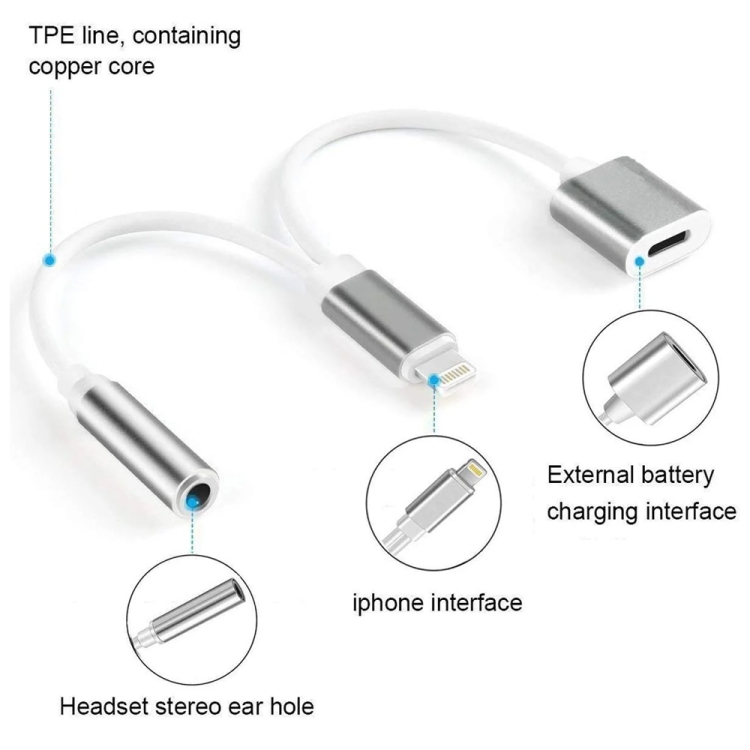 10cm 8 Pin Female & 3.5mm Audio Female to 8 Pin Male Charger Adapter Cable, Support All iOS System(Silver) 10cm 8 Pin Female & 3.5mm Audio Female to 8 Pin Male Charger Adapter Cable, Support All iOS System(Silver)