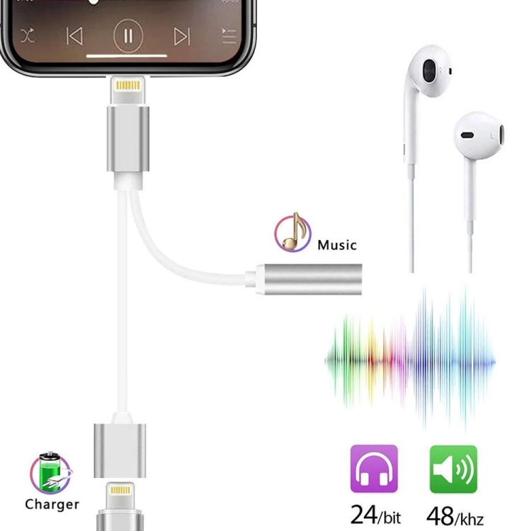 10cm 8 Pin Female & 3.5mm Audio Female to 8 Pin Male Charger Adapter Cable, Support All iOS System(Silver) 10cm 8 Pin Female & 3.5mm Audio Female to 8 Pin Male Charger Adapter Cable, Support All iOS System(Silver)